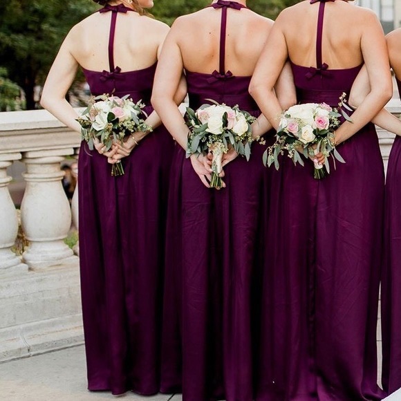 White Vera Wang Wine Red Halter Neck Formal Gown Prom Back Slit - Picture 15 of 15